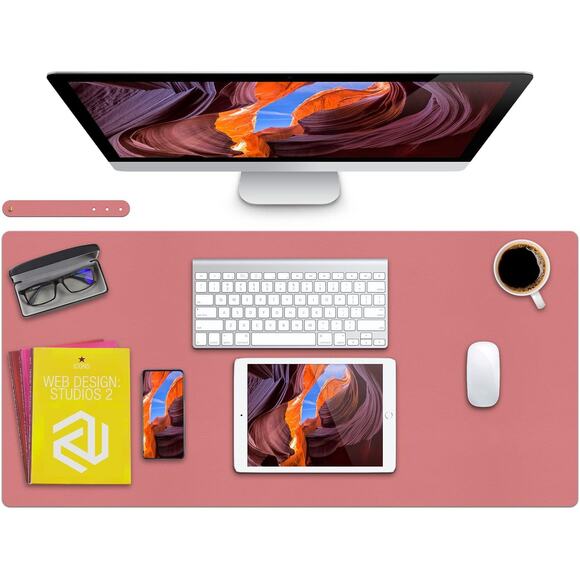Leather Desk/Mouse Pad, Non-Slip PU Leather Mat, Waterproof (Pink L 35.4" x 17") - Picture 1 of 6